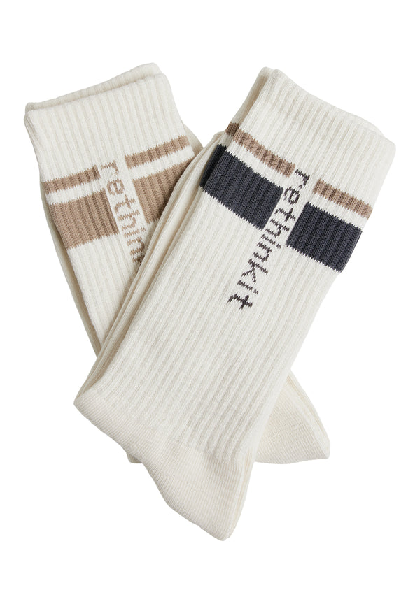 Rethinkit Striped Crew Sock 2pack Acc 1088 ink mocha