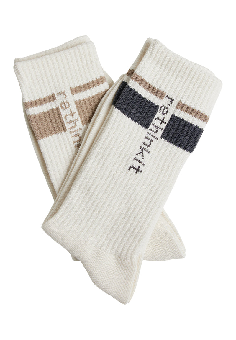 Rethinkit Striped Crew Sock 2pack Acc 1088 ink mocha
