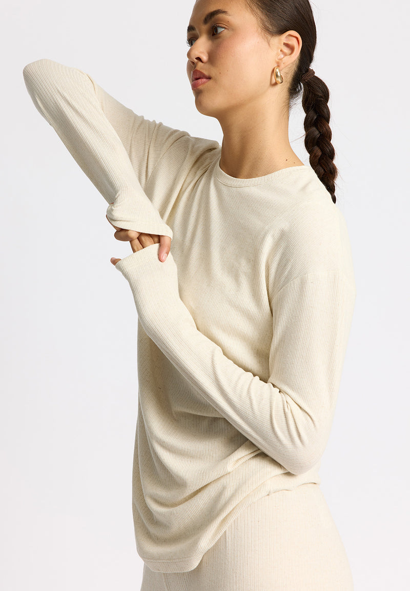 Rethinkit Wide Rib Long Tee MERCI Tee 3227 soft beige melange