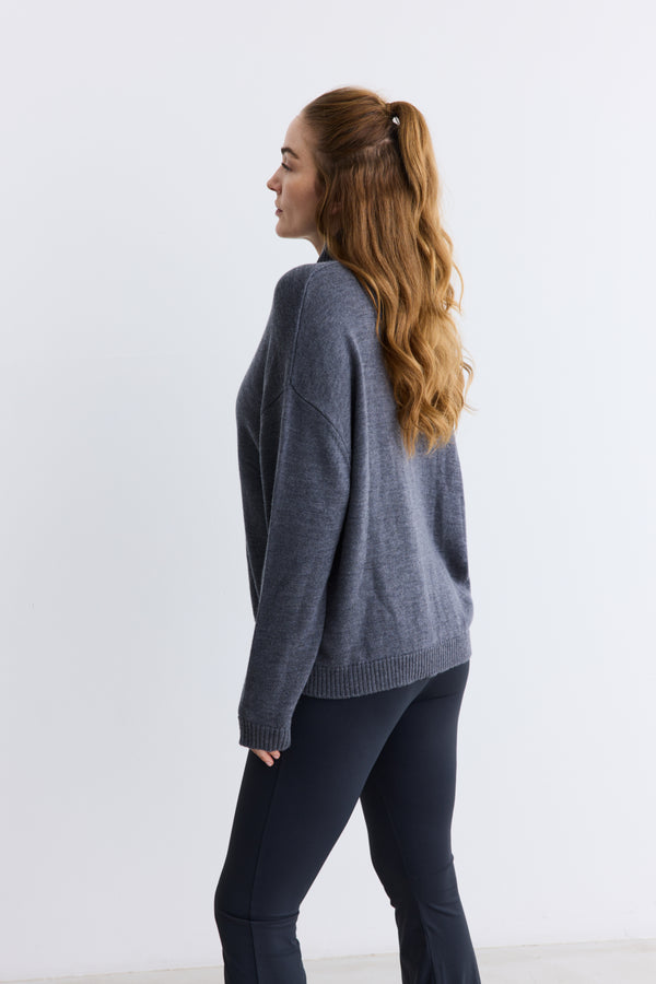 Rethinkit Wool Half Zip Oslo Knitted Tops 0107 dark melange grey